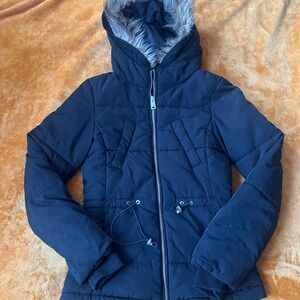 Divided Black Puffer Jacket with Faux Fur Trim